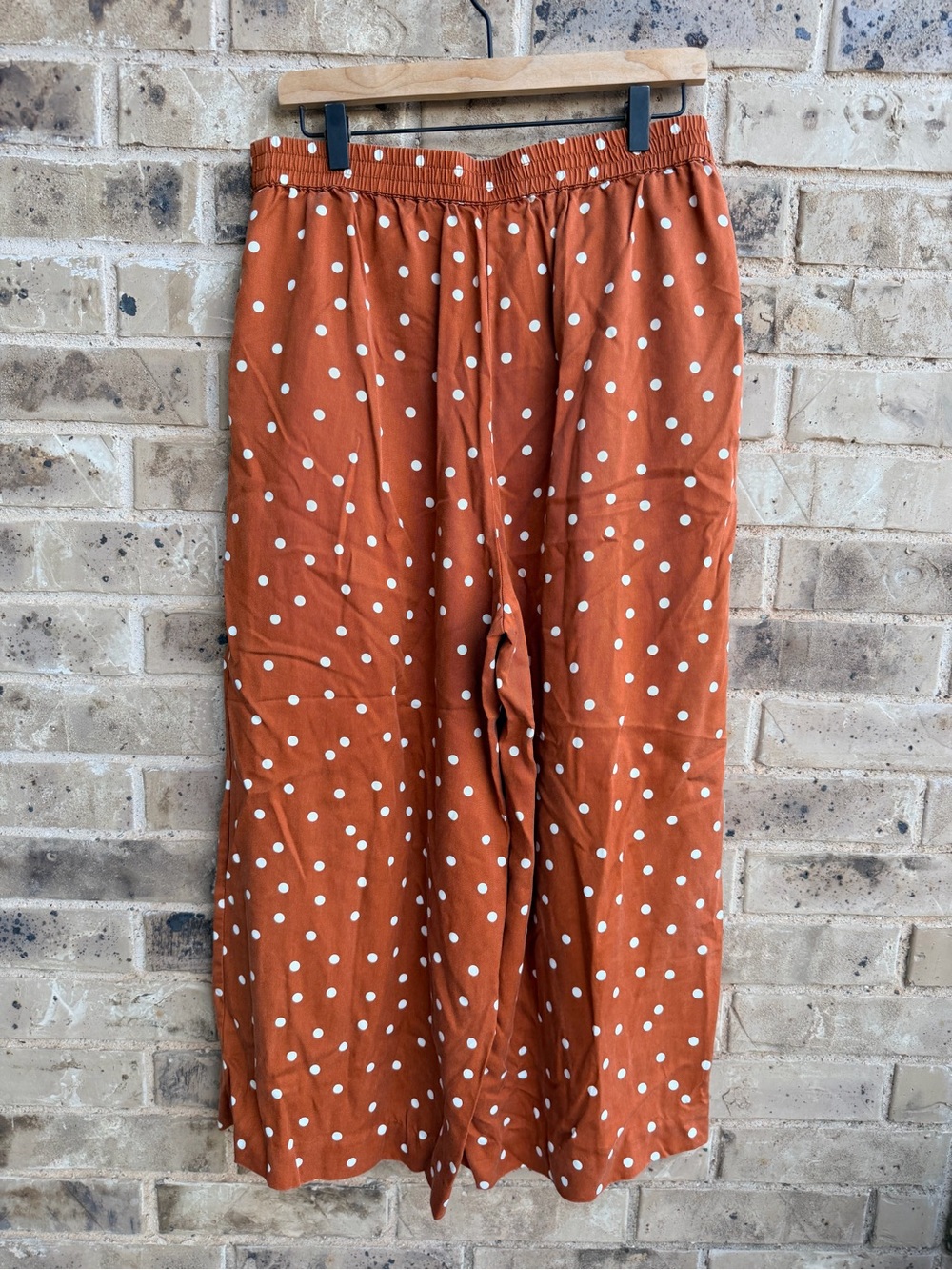 Anthropologie Rust Polka Dot A-Line Maxi Gaucho Wide leg pleated pant Medium - Picture 6 of 11
